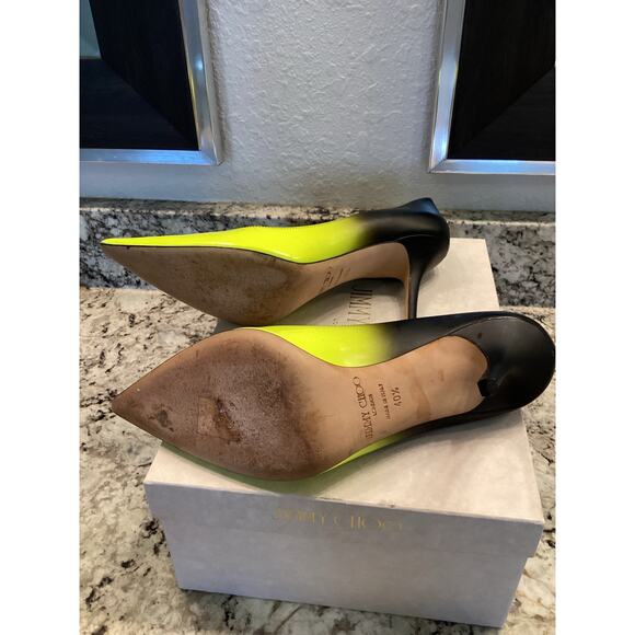 Jimmy Choo Agnes Degrade neon yellow green matte black Ombre pump heels 40.5 - Picture 16 of 17